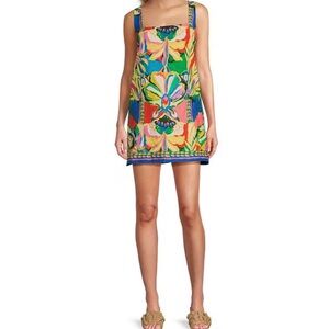 ANTONIO MELANI Eliana Printed Linen Blend Straight Neck Shift Dress